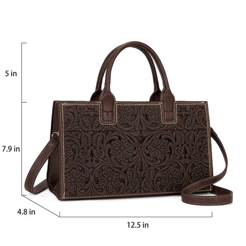 Trinity Ranch Floral Tooled Leather Western Satchel Tote Bag