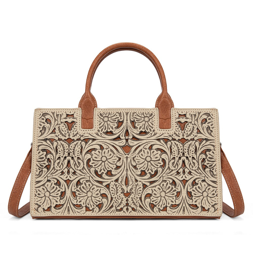 Trinity Ranch Floral Tooled Leather Western Satchel Tote Bag