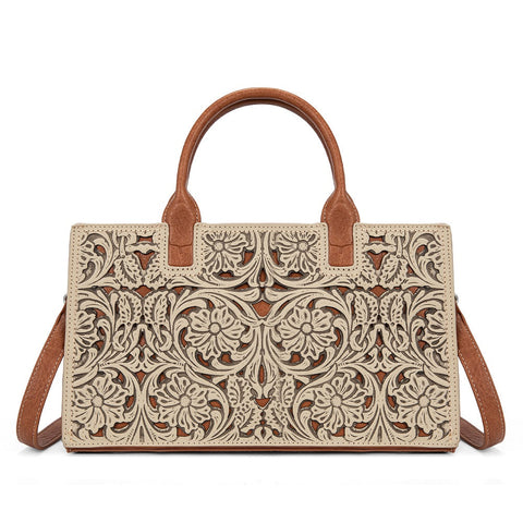 Trinity Ranch Floral Tooled Leather Western Satchel Tote Bag