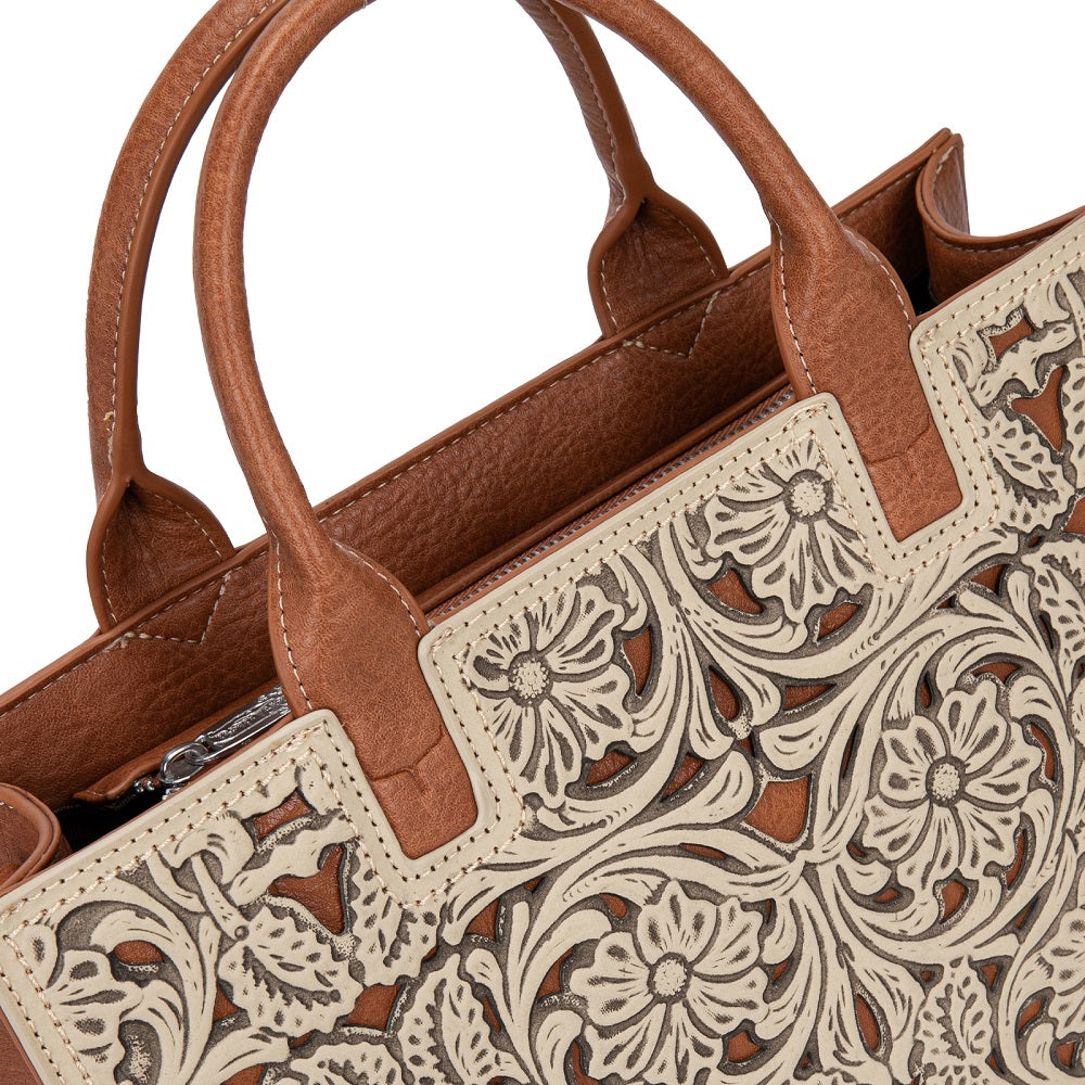 Trinity Ranch Floral Tooled Leather Western Satchel Tote Bag