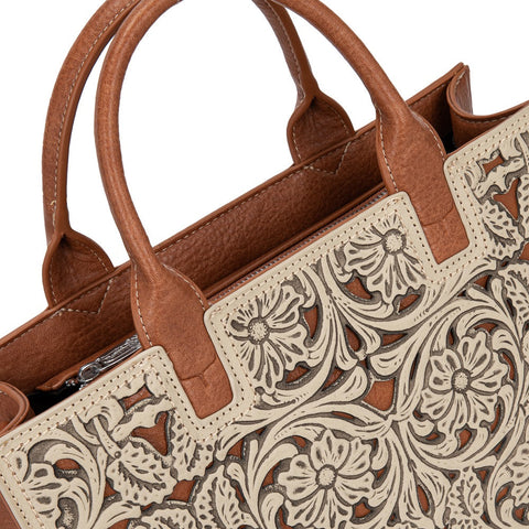 Trinity Ranch Floral Tooled Leather Western Satchel Tote Bag