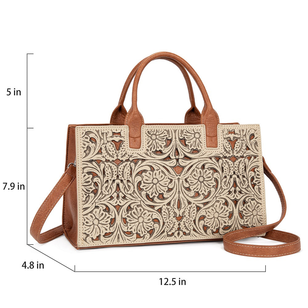Trinity Ranch Floral Tooled Leather Western Satchel Tote Bag