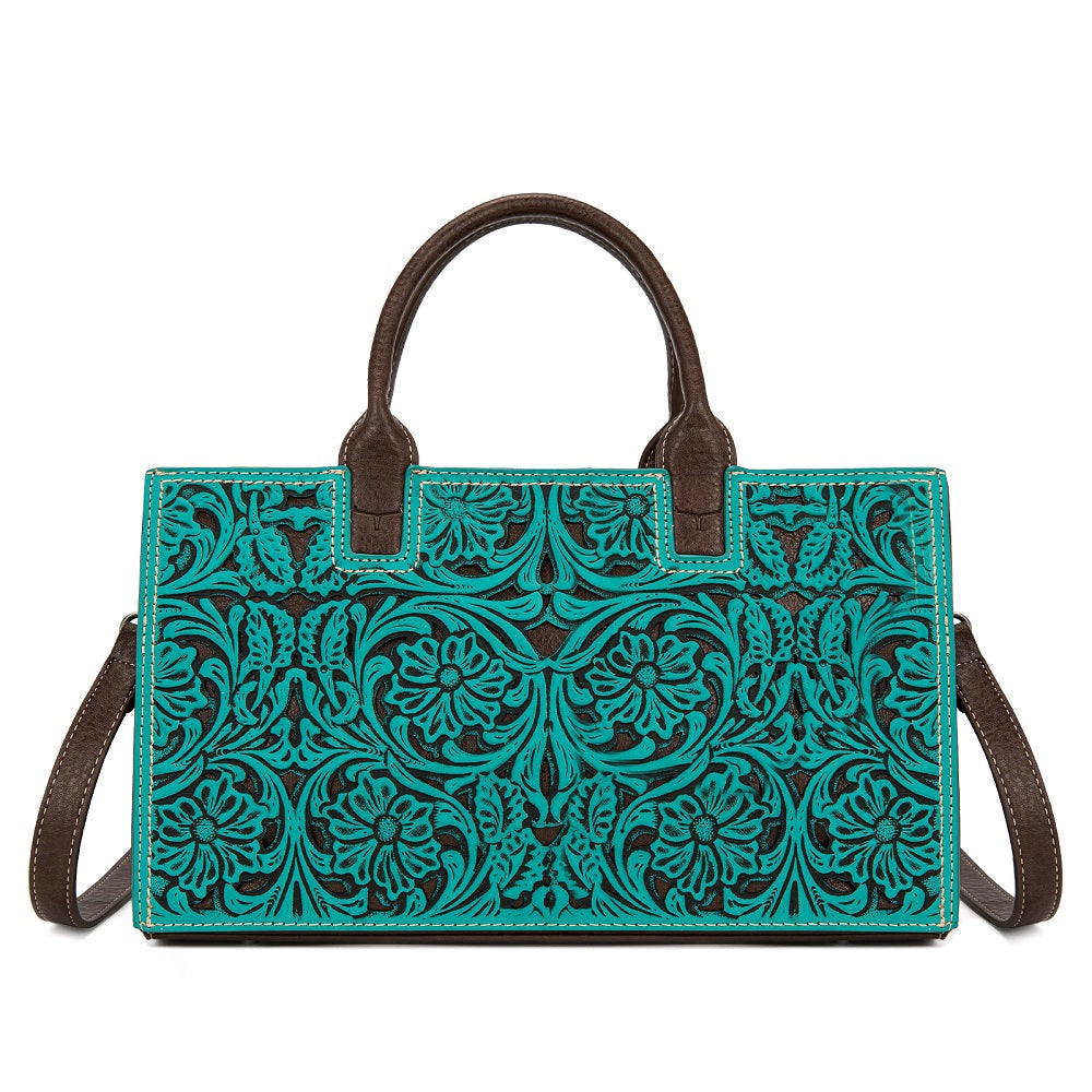Trinity Ranch Floral Tooled Leather Western Satchel Tote Bag