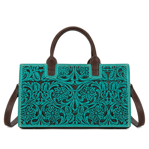 Trinity Ranch Floral Tooled Leather Western Satchel Tote Bag