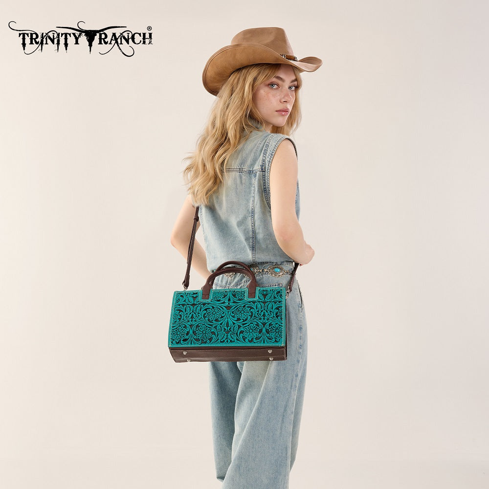 Trinity Ranch Floral Tooled Leather Western Satchel Tote Bag