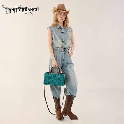 Trinity Ranch Floral Tooled Leather Western Satchel Tote Bag