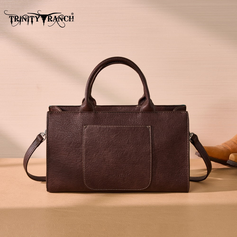 Trinity Ranch Floral Tooled Leather Western Satchel Tote Bag