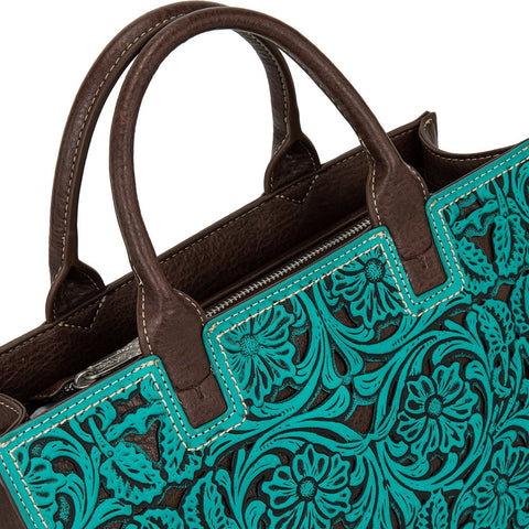 Trinity Ranch Floral Tooled Leather Western Satchel Tote Bag