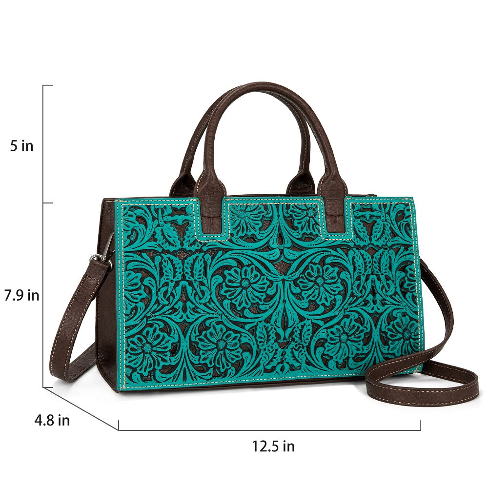 Trinity Ranch Floral Tooled Leather Western Satchel Tote Bag