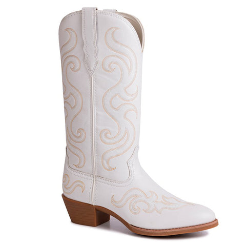 Women's Bright Side Embroidered Round Toe Western Vegan Leather Boots