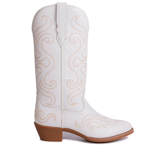 Women's Bright Side Embroidered Round Toe Western Vegan Leather Boots