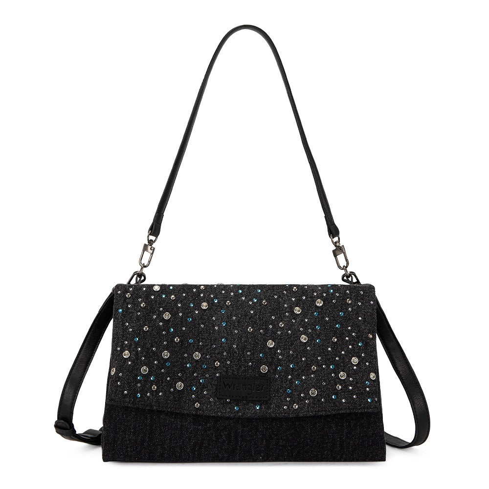 Wrangler Rhinestone Denim Flap Shoulder Bag
