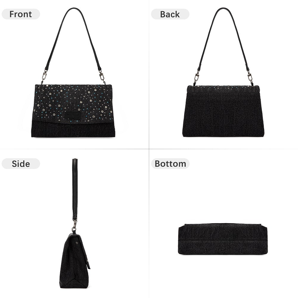 Wrangler Rhinestone Denim Flap Shoulder Bag