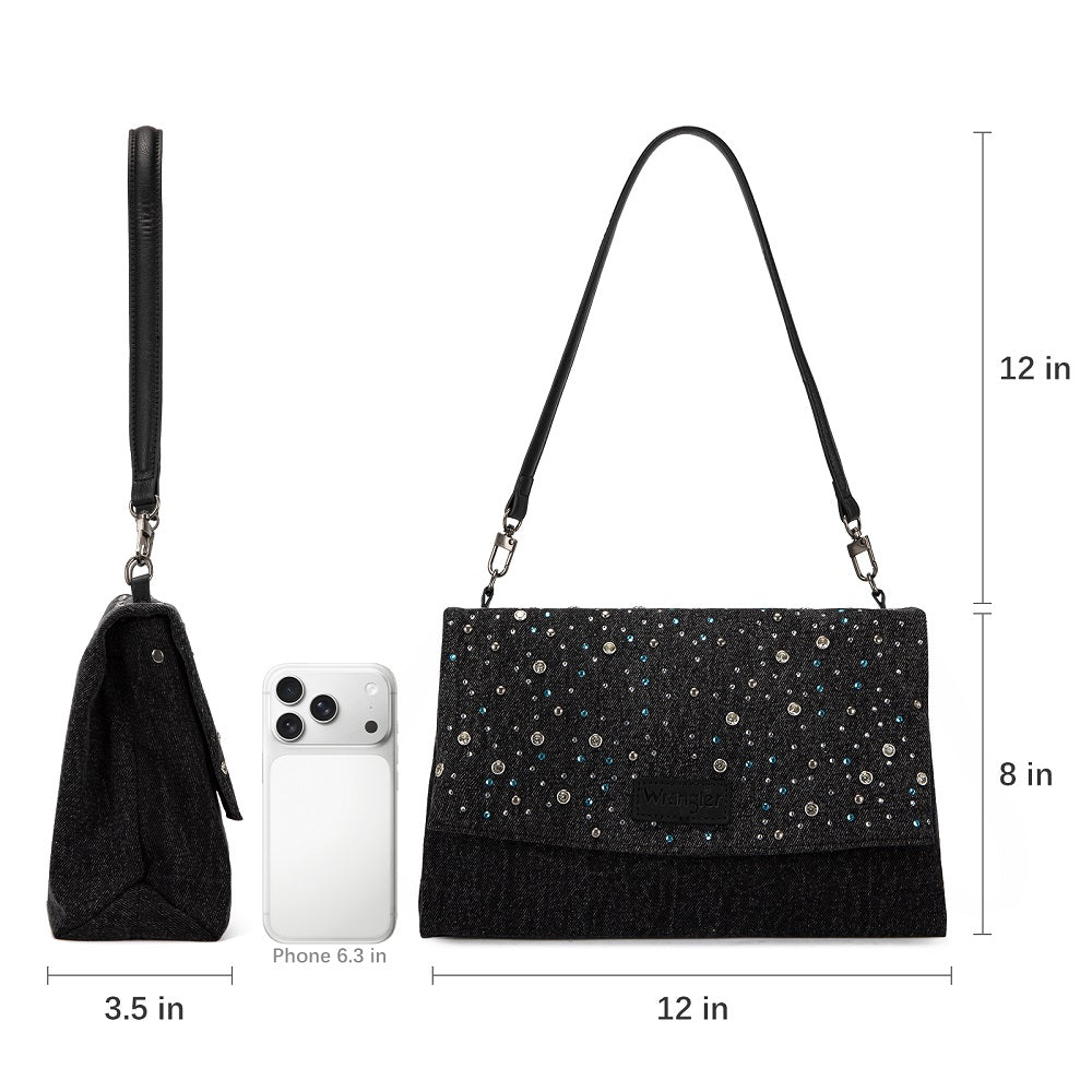 Wrangler Rhinestone Denim Flap Shoulder Bag