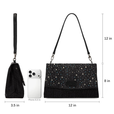 Wrangler Rhinestone Denim Flap Shoulder Bag