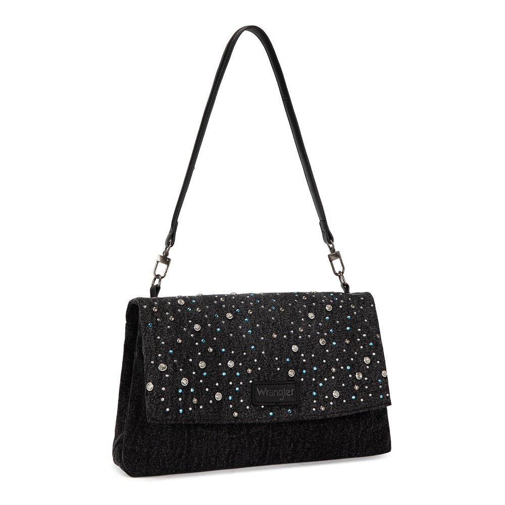 Wrangler Rhinestone Denim Flap Shoulder Bag