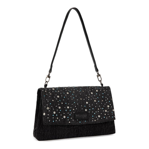 Wrangler Rhinestone Denim Flap Shoulder Bag