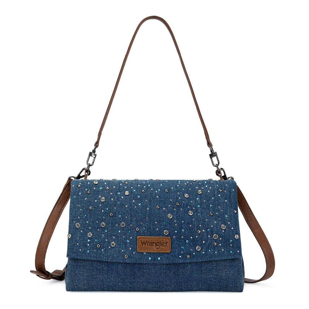 Wrangler Rhinestone Denim Flap Shoulder Bag