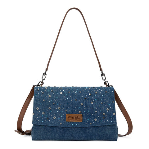 Wrangler Rhinestone Denim Flap Shoulder Bag