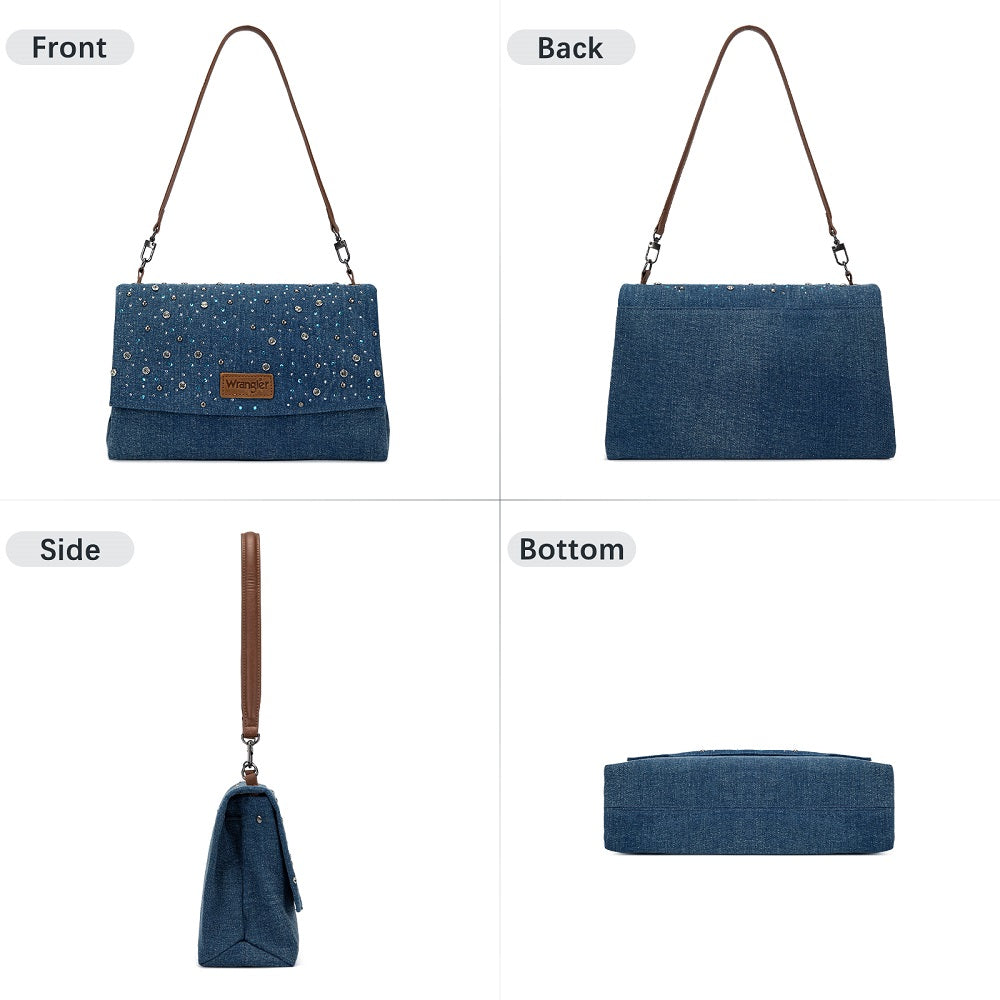 Wrangler Rhinestone Denim Flap Shoulder Bag