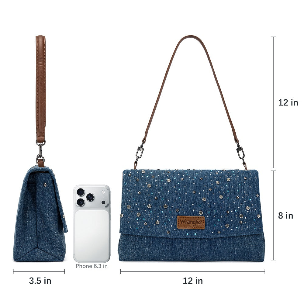 Wrangler Rhinestone Denim Flap Shoulder Bag