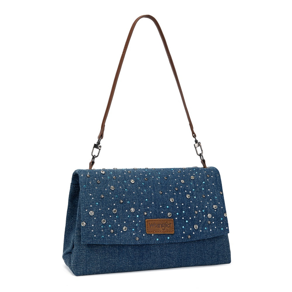 Wrangler Rhinestone Denim Flap Shoulder Bag