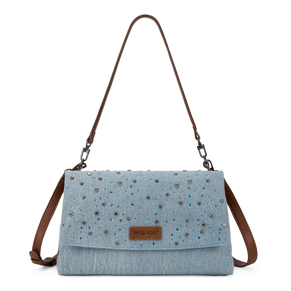 Wrangler Rhinestone Denim Flap Shoulder Bag
