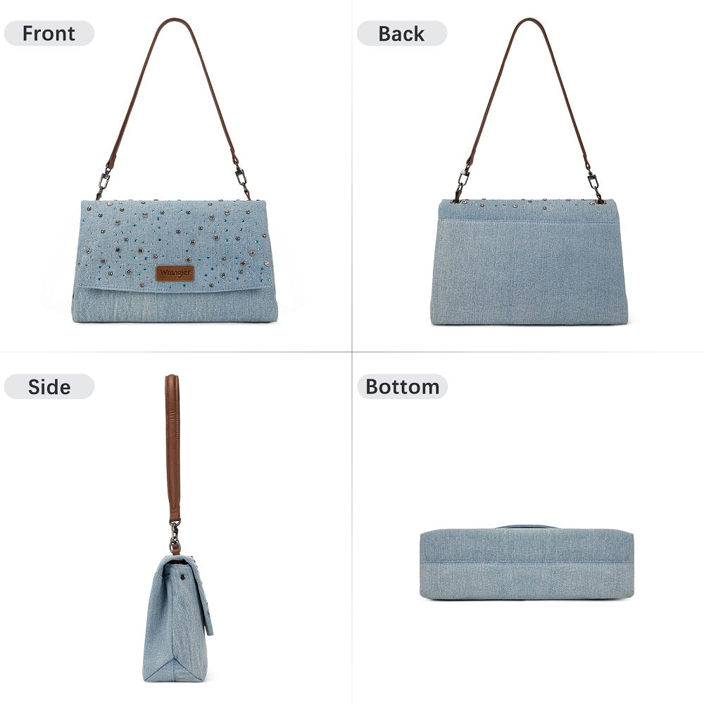 Wrangler Rhinestone Denim Flap Shoulder Bag
