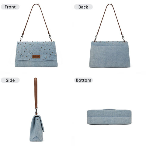 Wrangler Rhinestone Denim Flap Shoulder Bag