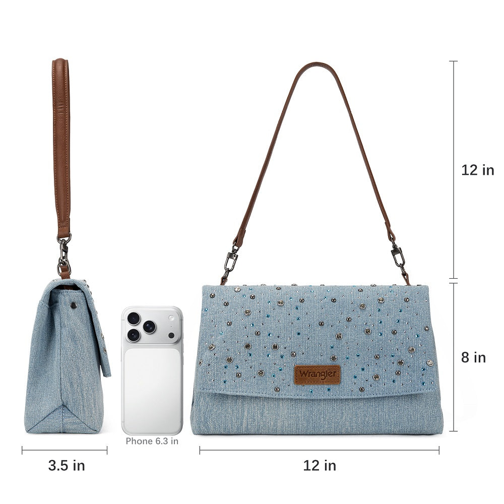 Wrangler Rhinestone Denim Flap Shoulder Bag