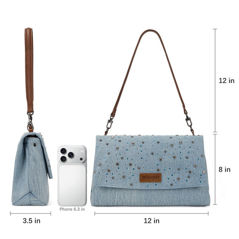 Wrangler Rhinestone Denim Flap Shoulder Bag