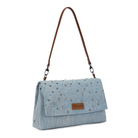 Wrangler Rhinestone Denim Flap Shoulder Bag