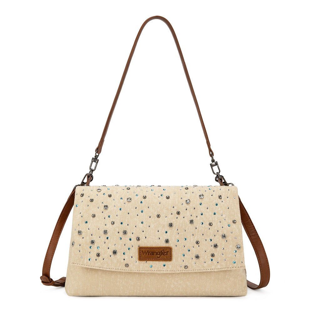Wrangler Rhinestone Denim Flap Shoulder Bag