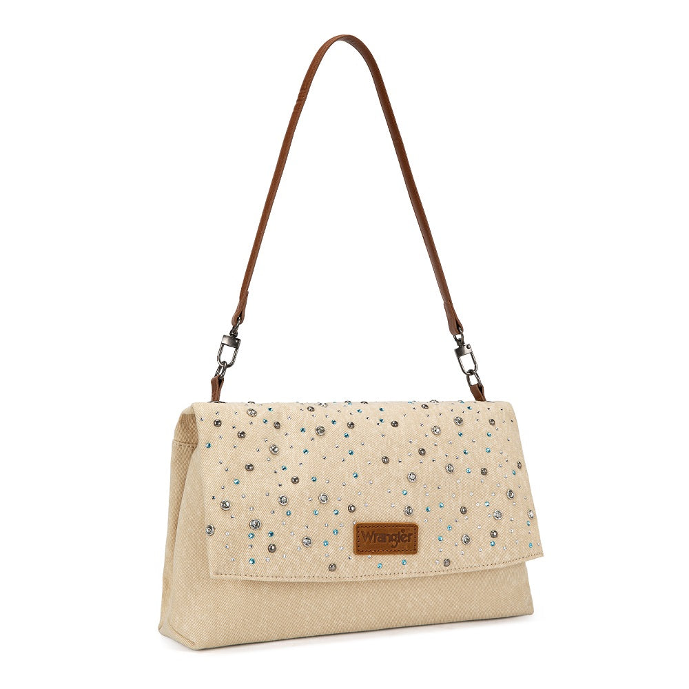 Wrangler Rhinestone Denim Flap Shoulder Bag