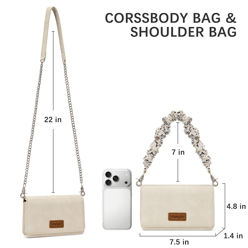 Wrangler Dual Strap Bandana Ruched Flap Crossbody Wallet Bag