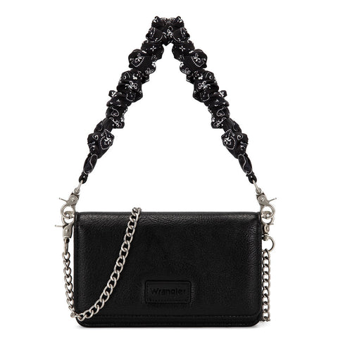 Wrangler Dual Strap Bandana Ruched Flap Crossbody Wallet Bag