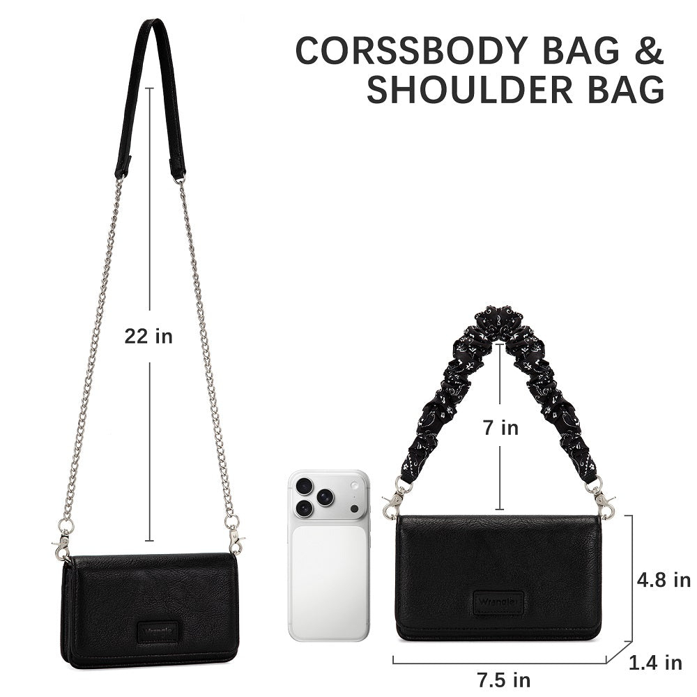 Wrangler Dual Strap Bandana Ruched Flap Crossbody Wallet Bag