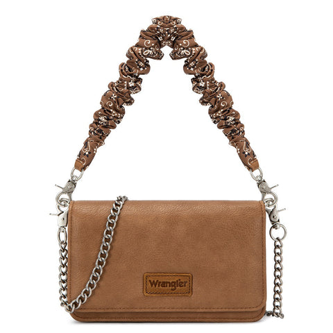 Wrangler Dual Strap Bandana Ruched Flap Crossbody Wallet Bag