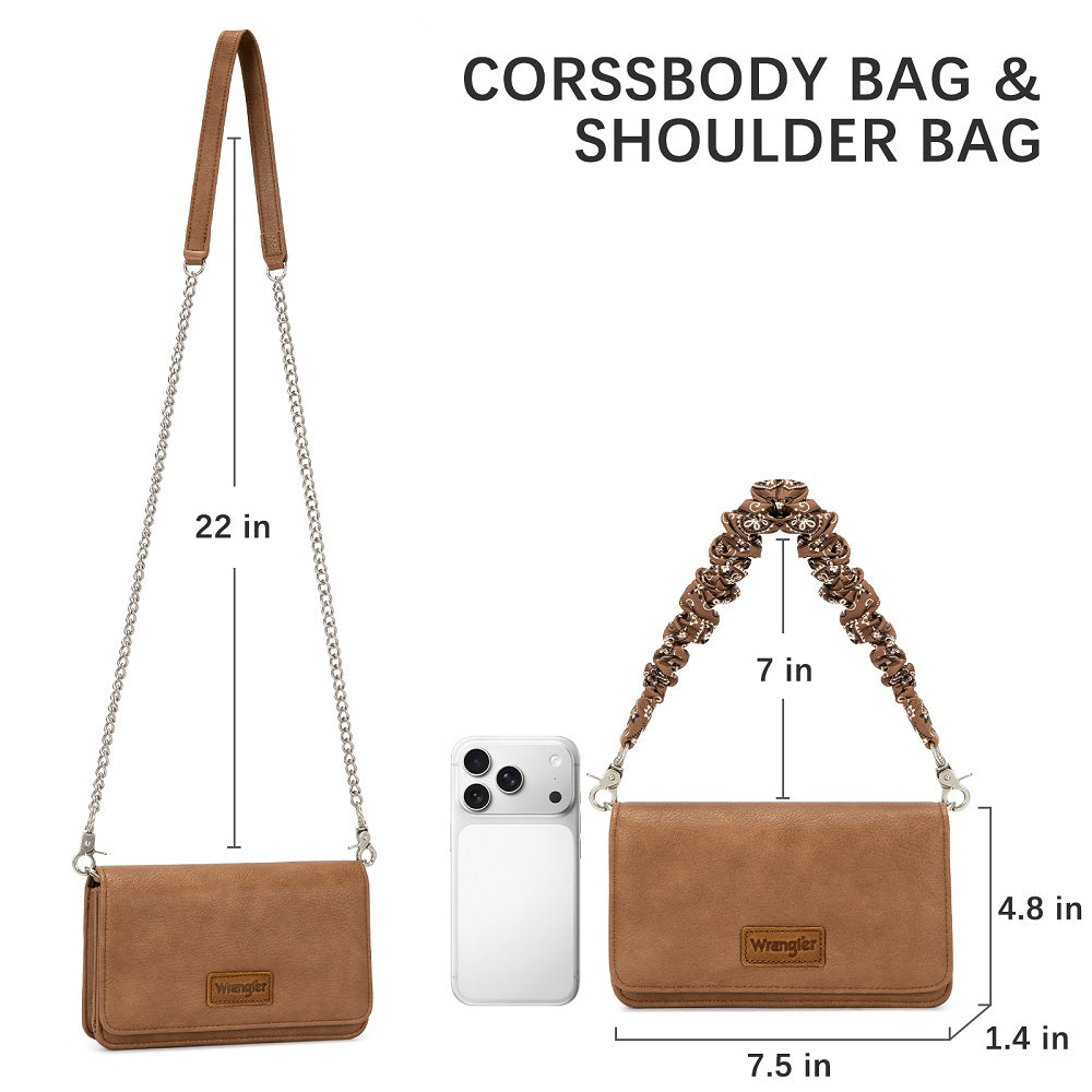 Wrangler Dual Strap Bandana Ruched Flap Crossbody Wallet Bag