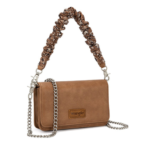 Wrangler Dual Strap Bandana Ruched Flap Crossbody Wallet Bag
