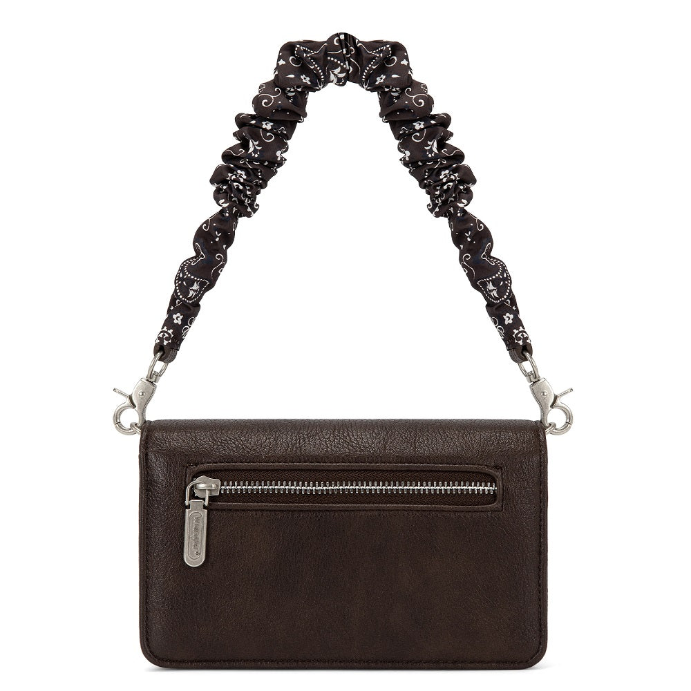 Wrangler Dual Strap Bandana Ruched Flap Crossbody Wallet Bag