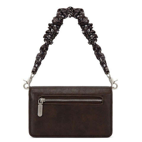 Wrangler Dual Strap Bandana Ruched Flap Crossbody Wallet Bag