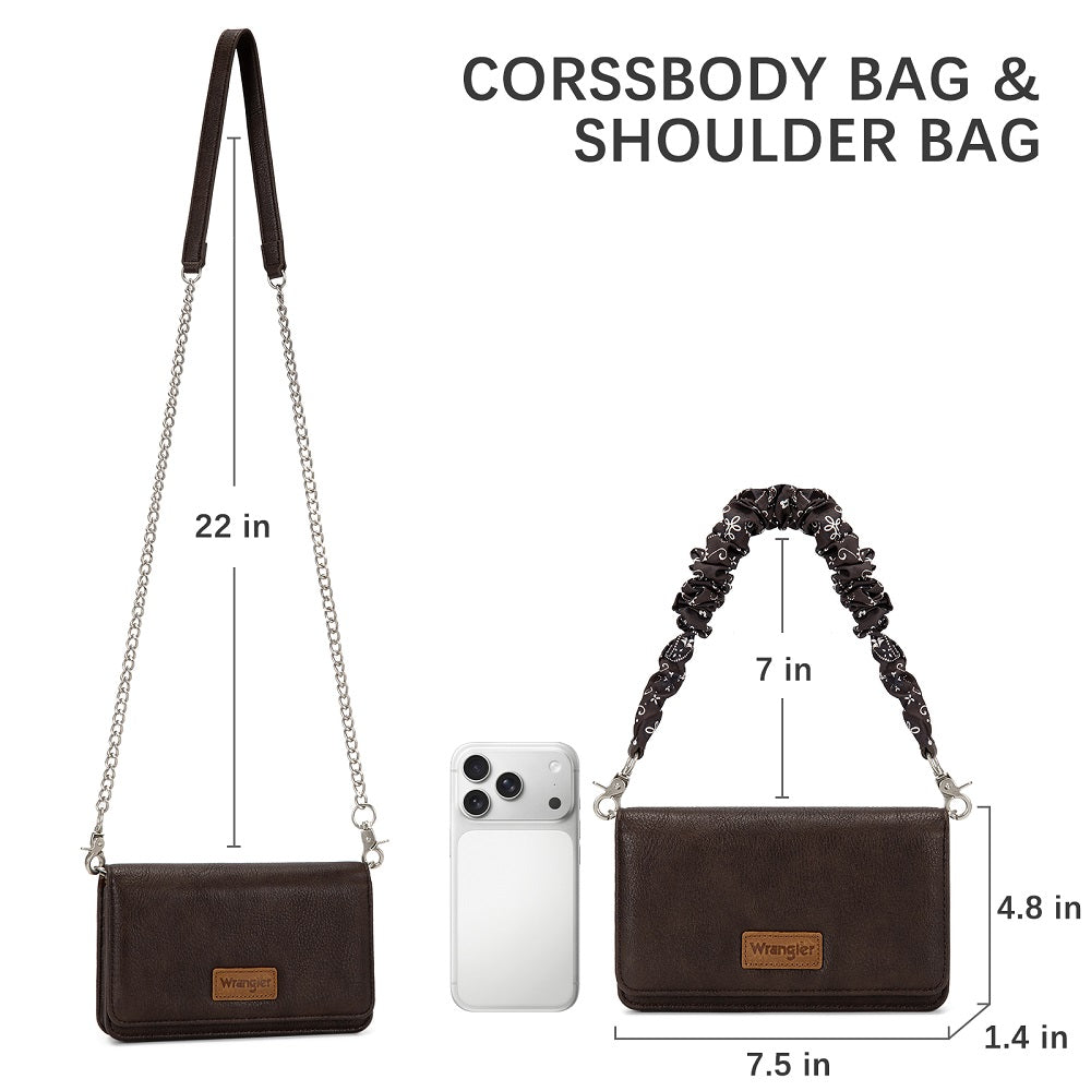Wrangler Dual Strap Bandana Ruched Flap Crossbody Wallet Bag