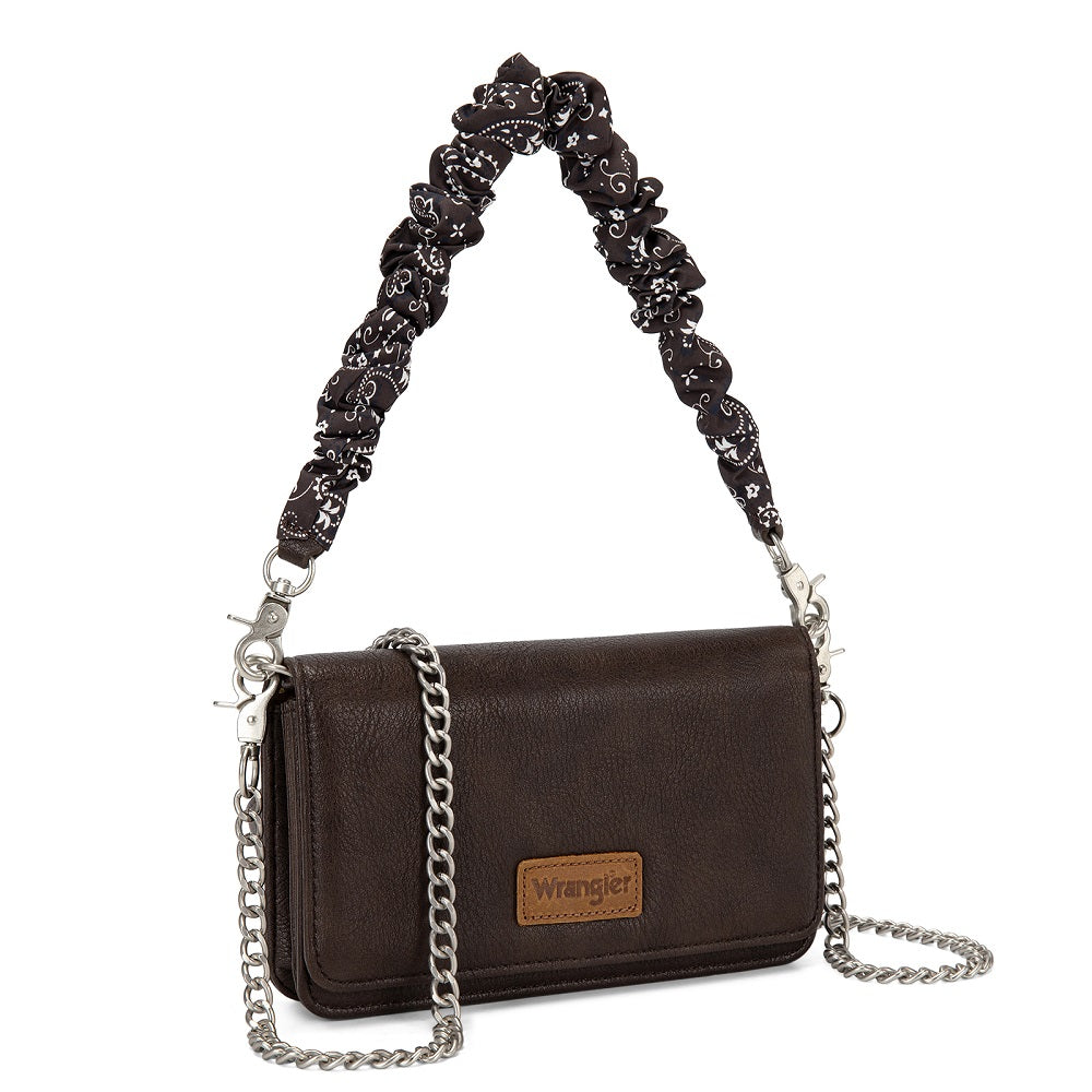 Wrangler Dual Strap Bandana Ruched Flap Crossbody Wallet Bag