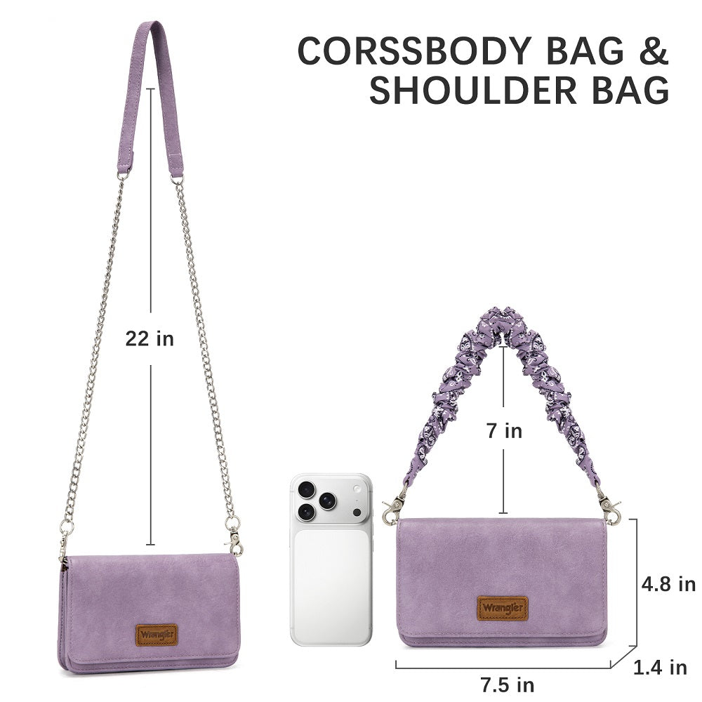 Wrangler Dual Strap Bandana Ruched Flap Crossbody Wallet Bag