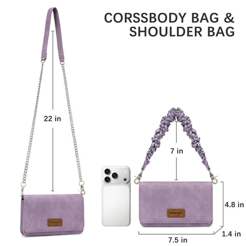 Wrangler Dual Strap Bandana Ruched Flap Crossbody Wallet Bag