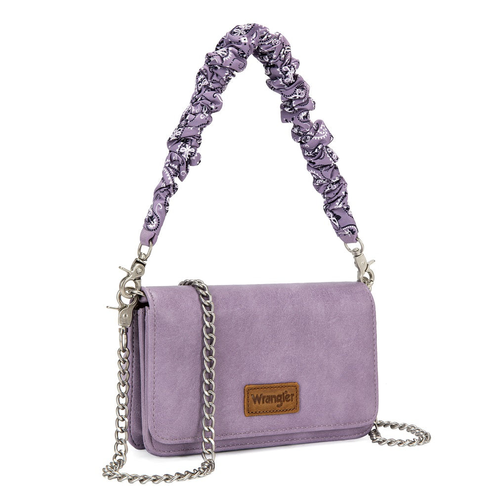 Wrangler Dual Strap Bandana Ruched Flap Crossbody Wallet Bag