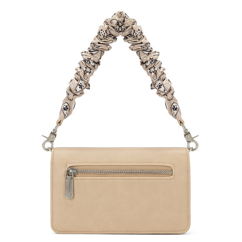 Wrangler Dual Strap Bandana Ruched Flap Crossbody Wallet Bag