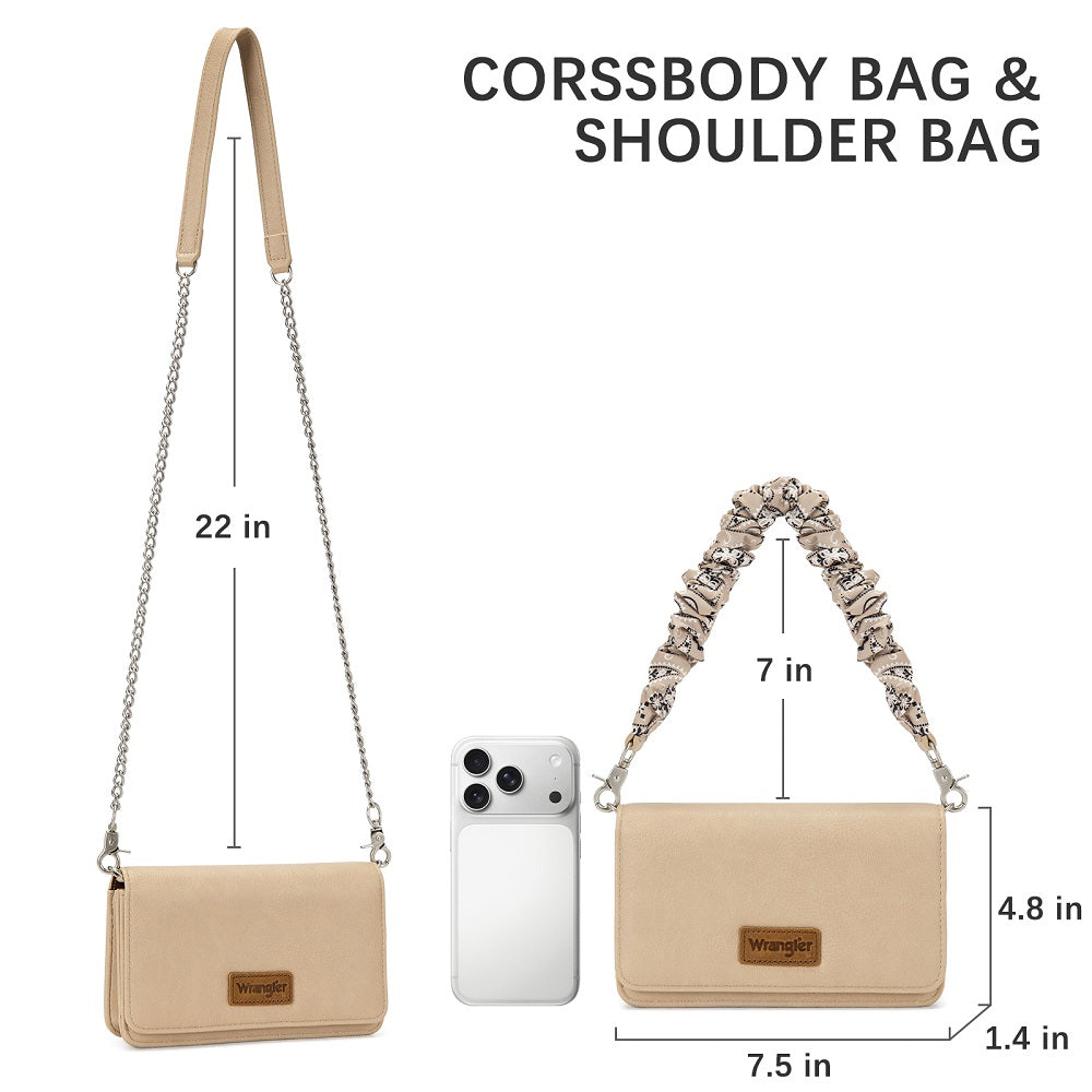 Wrangler Dual Strap Bandana Ruched Flap Crossbody Wallet Bag