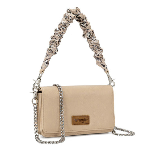 Wrangler Dual Strap Bandana Ruched Flap Crossbody Wallet Bag